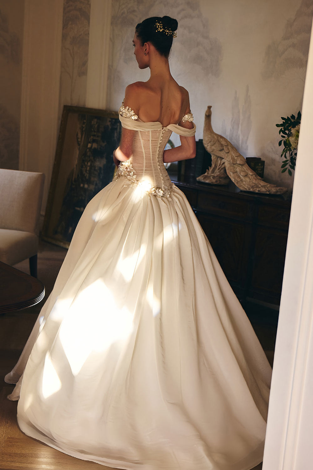 Off-the-Shoulder Corset Ball Gown Wedding Dress with Floral SW229 Sheer Fairy