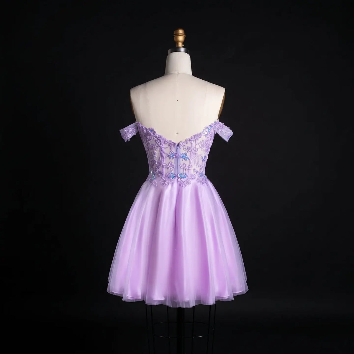 Lavender Tulle Off-Shoulder Lilac Mini Homecoming Dress RM161 Sheer Fairy