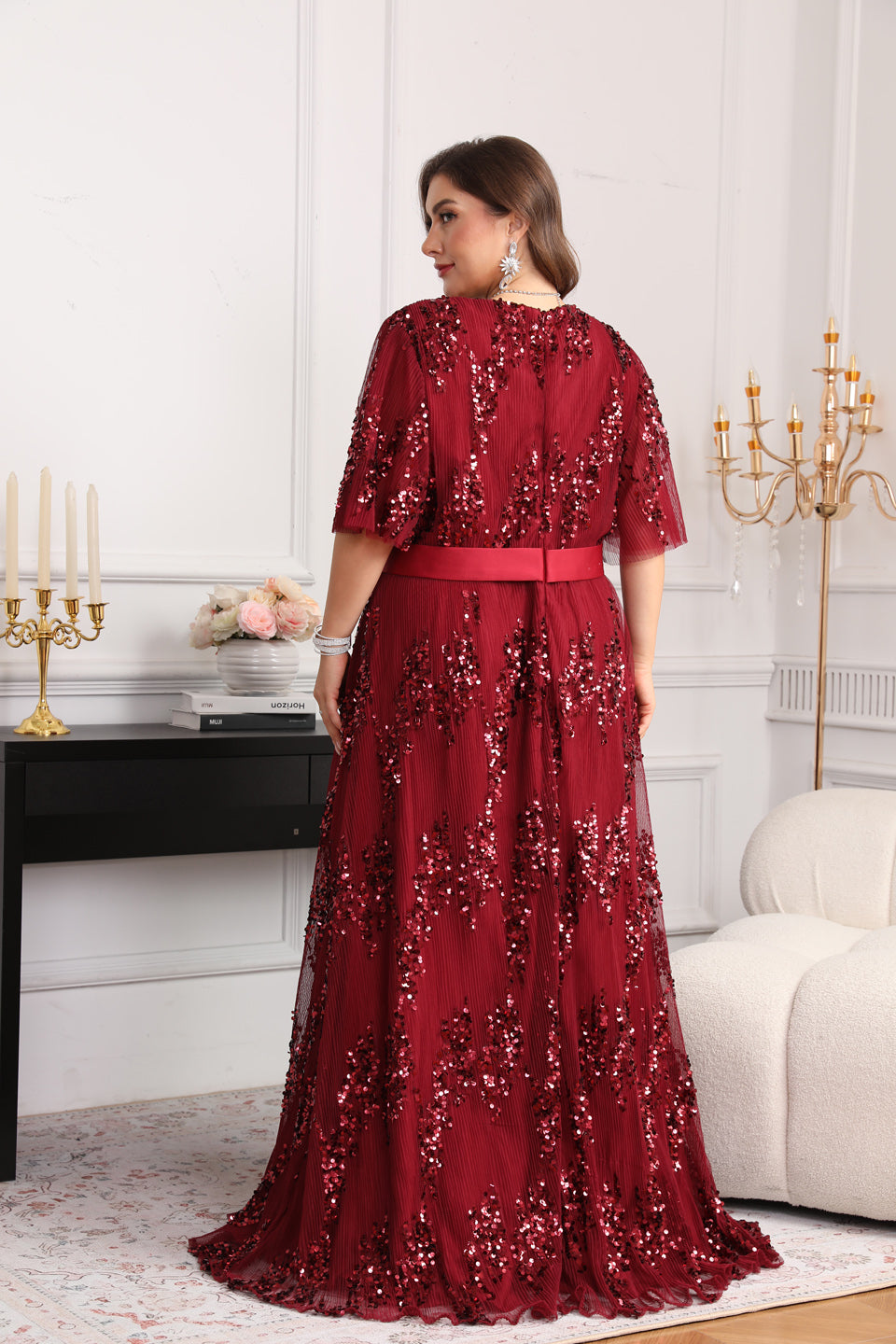 Curve-Friendly Sequined A-Line Plus Size Evening Dress SF626