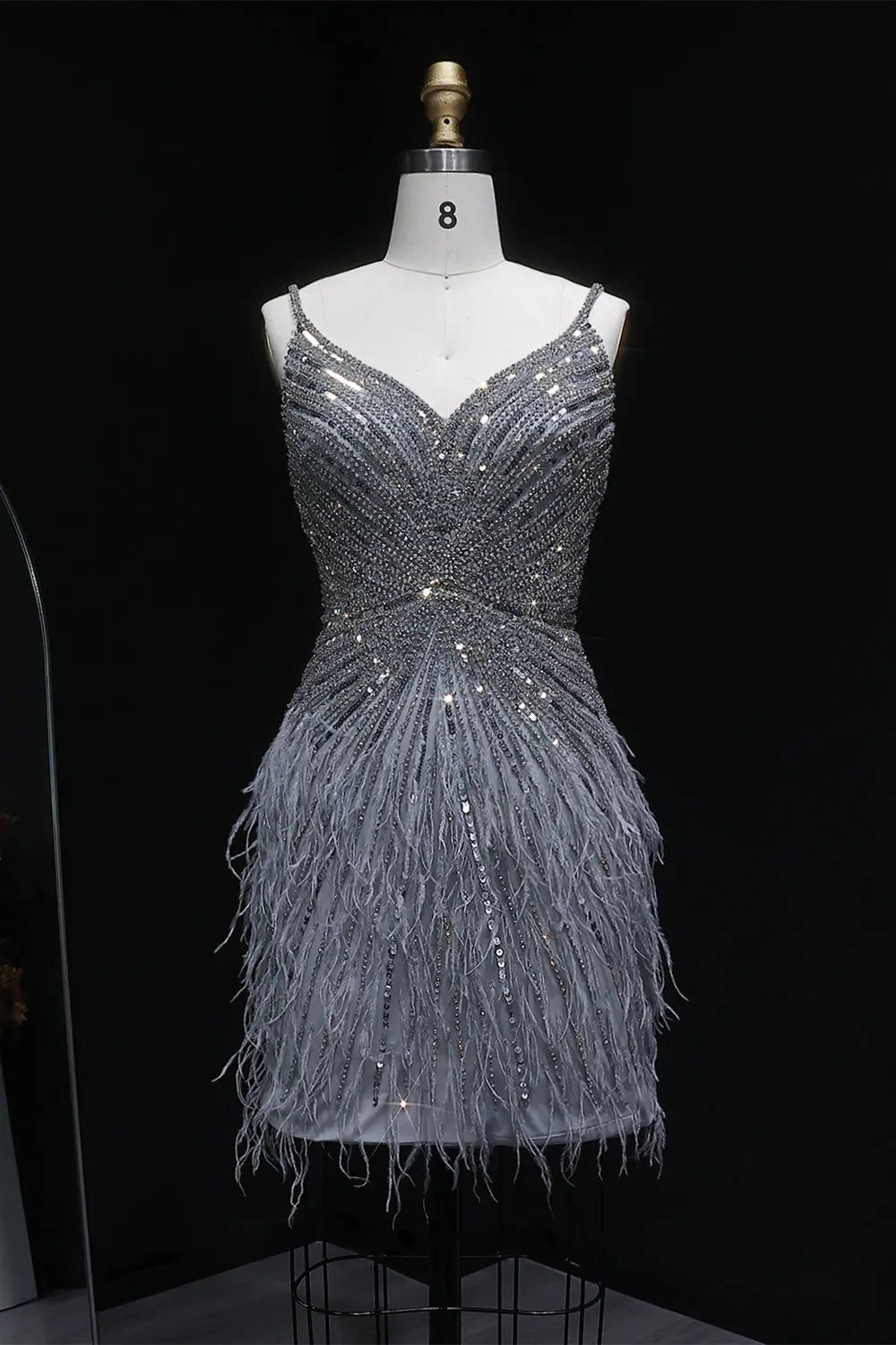 Modest Luxury Sequined Feather Sheath Homecoming Dress RM124 Sheer Fairy