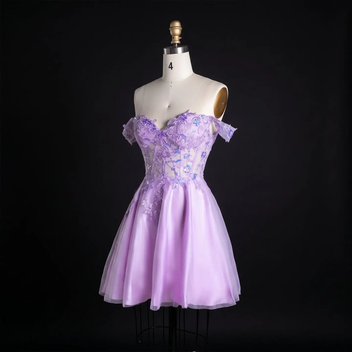 Lavender Tulle Off-Shoulder Lilac Mini Homecoming Dress RM161 Sheer Fairy