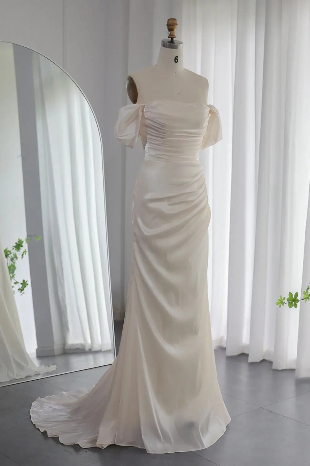 Elegant Off Shoulder Arabic Mermaid Beige Evening Dress SF001 Sheer Fairy