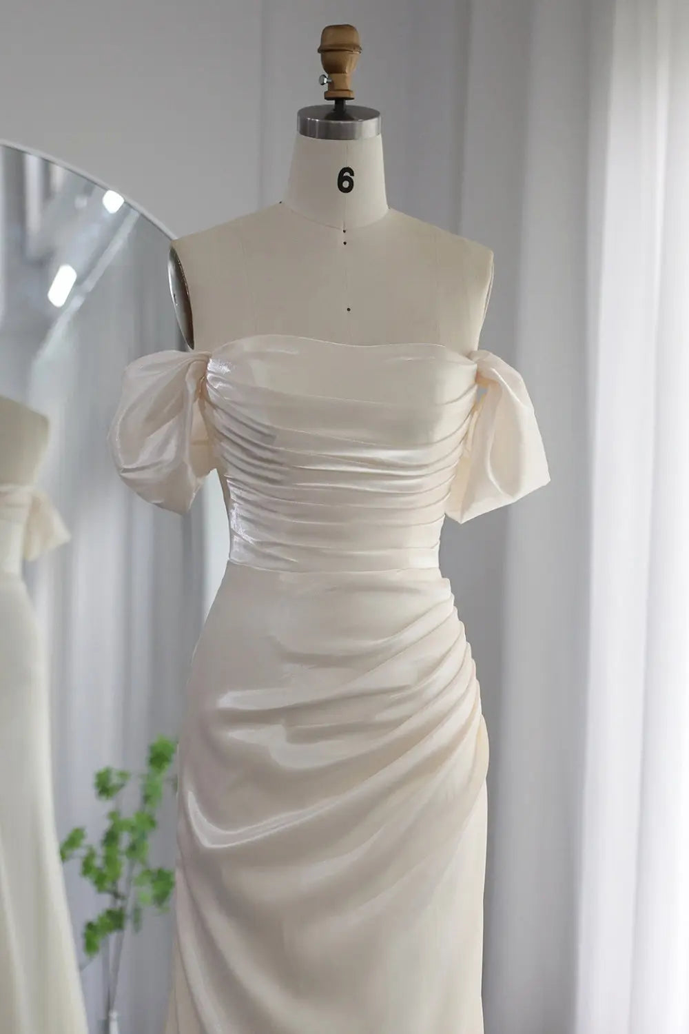 Elegant Off Shoulder Arabic Mermaid Beige Evening Dress SF001 Sheer Fairy