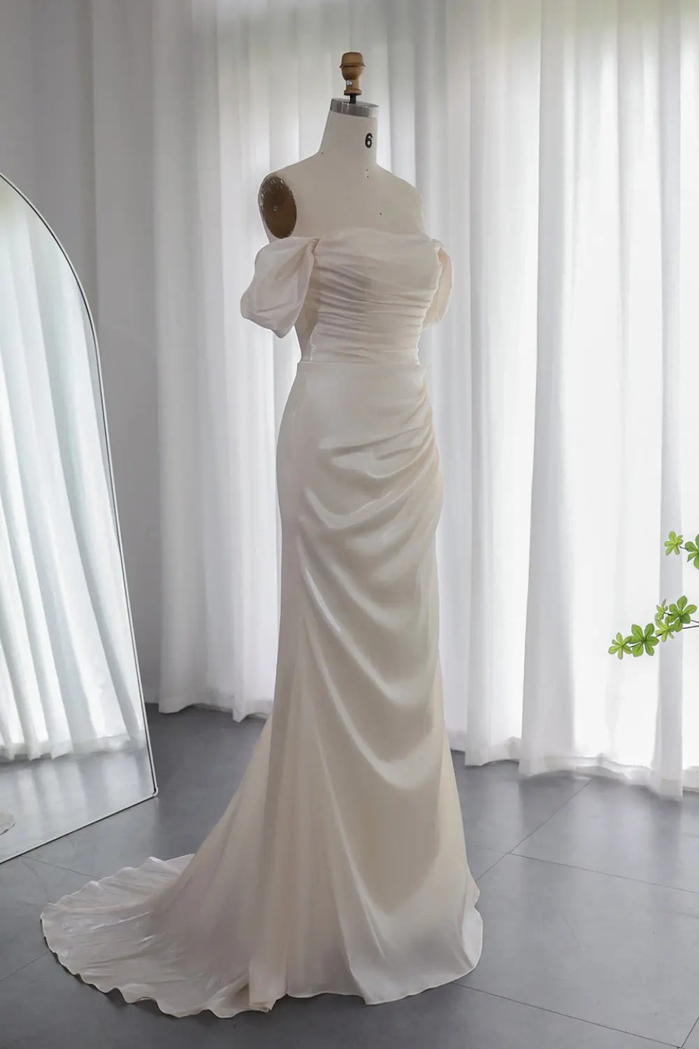 Elegant Off Shoulder Arabic Mermaid Beige Evening Dress SF001 Sheer Fairy