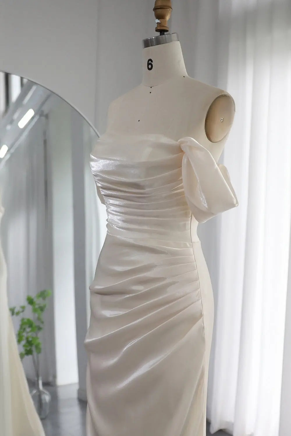 Elegant Off Shoulder Arabic Mermaid Beige Evening Dress SF001 Sheer Fairy