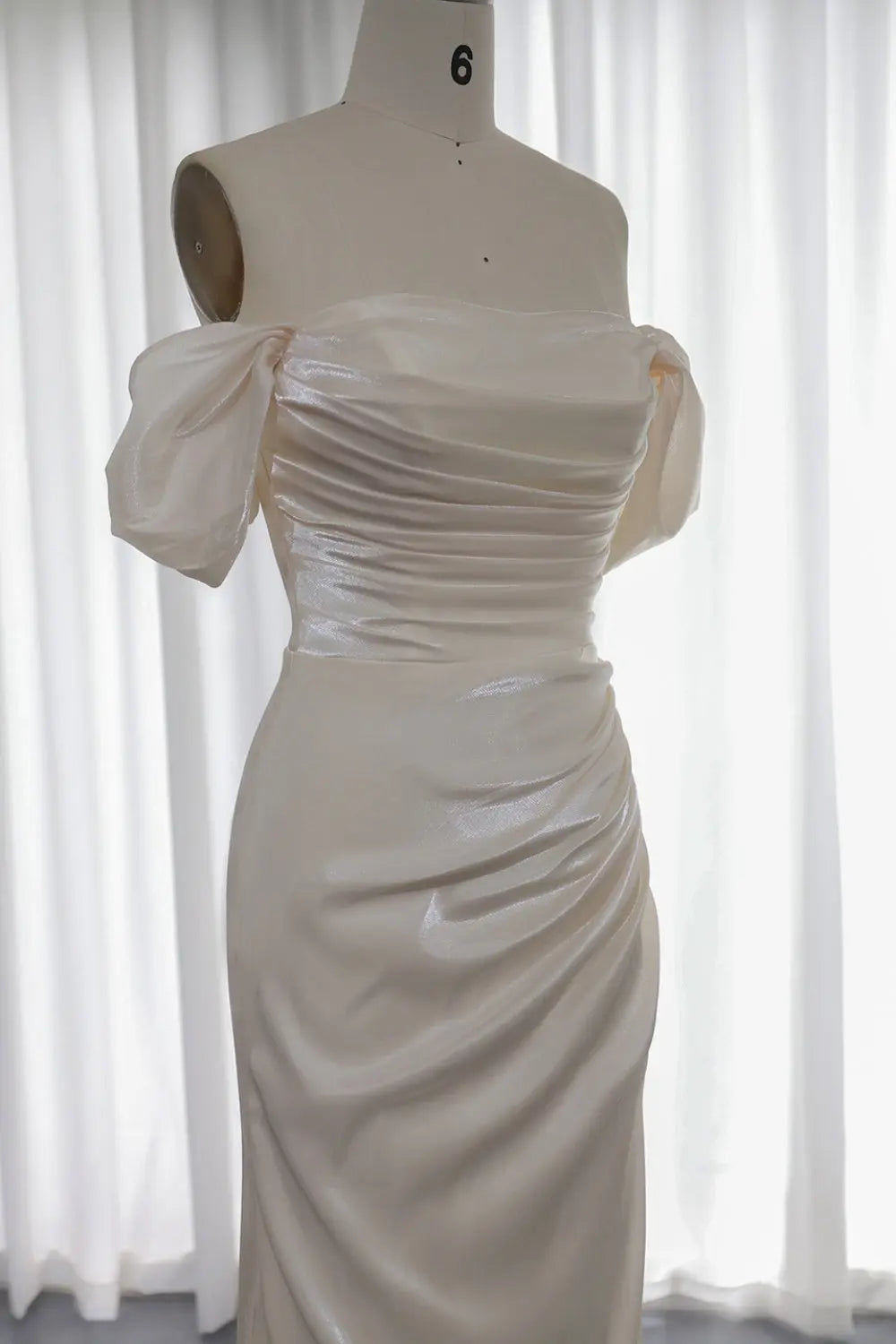Elegant Off Shoulder Arabic Mermaid Beige Evening Dress SF001 Sheer Fairy