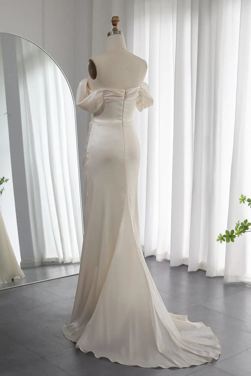 Elegant Off Shoulder Arabic Mermaid Beige Evening Dress SF001 Sheer Fairy