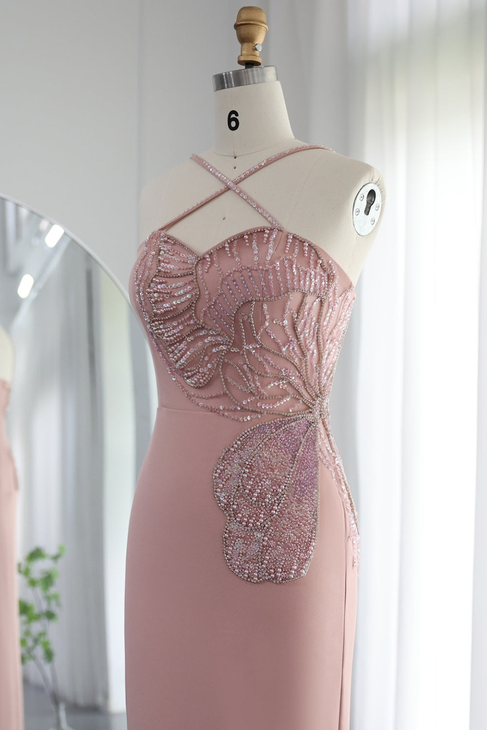 Luxury Pink Butterfly Beaded Evening Dress with Slit SS476 Sheer Fairy