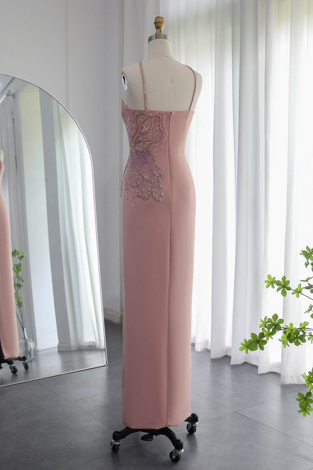 Luxury Pink Butterfly Beaded Evening Dress with Slit SS476 Sheer Fairy