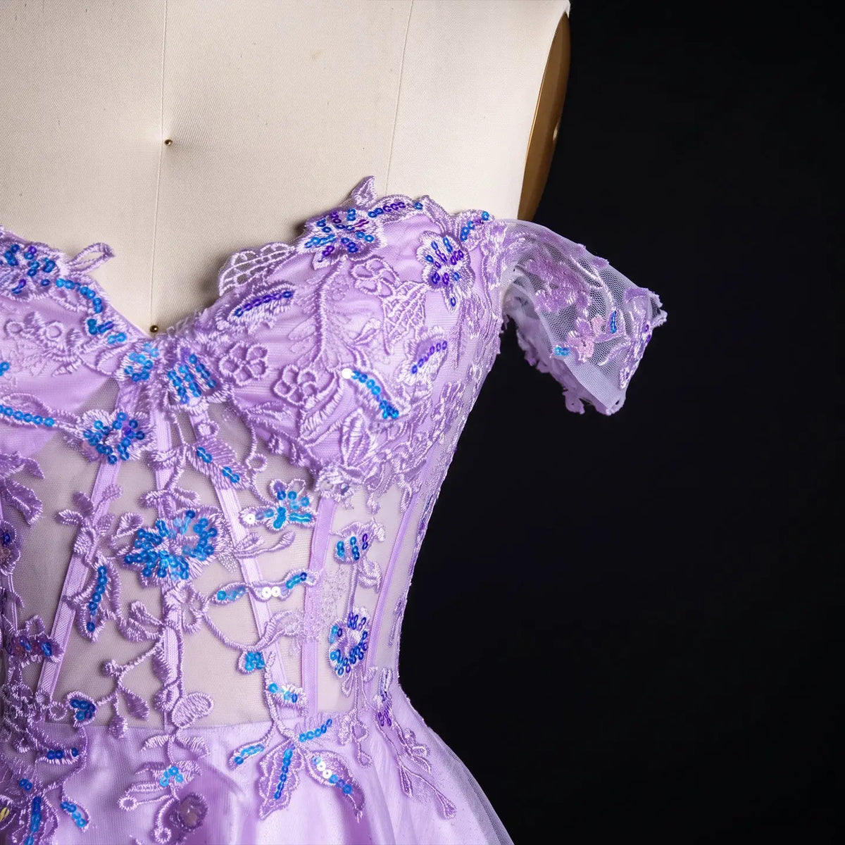 Lavender Tulle Off-Shoulder Lilac Mini Homecoming Dress RM161 Sheer Fairy