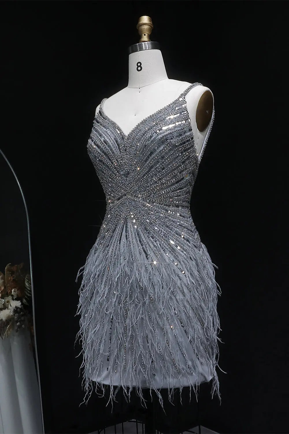Modest Luxury Sequined Feather Sheath Homecoming Dress RM124 Sheer Fairy