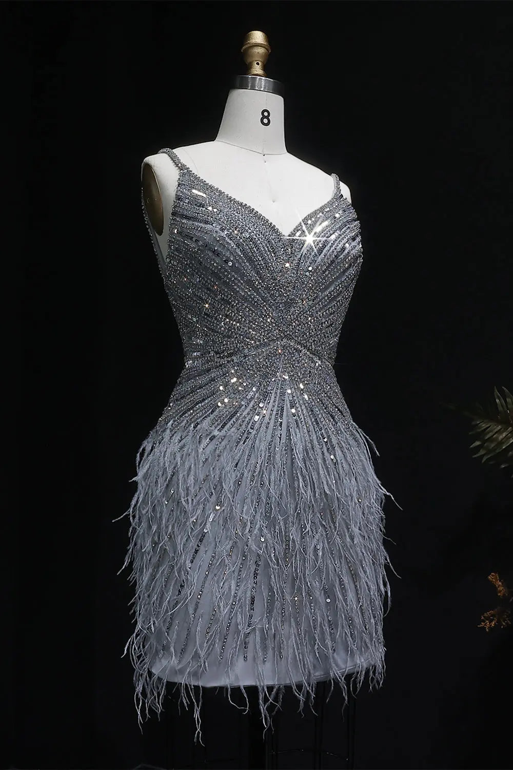 Modest Luxury Sequined Feather Sheath Homecoming Dress RM124 Sheer Fairy