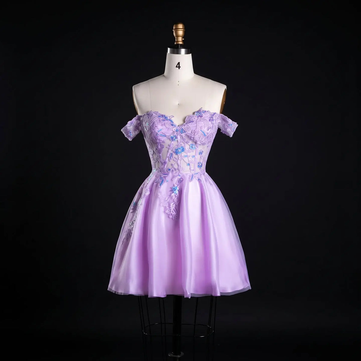 Lavender Tulle Off-Shoulder Lilac Mini Homecoming Dress RM161 Sheer Fairy