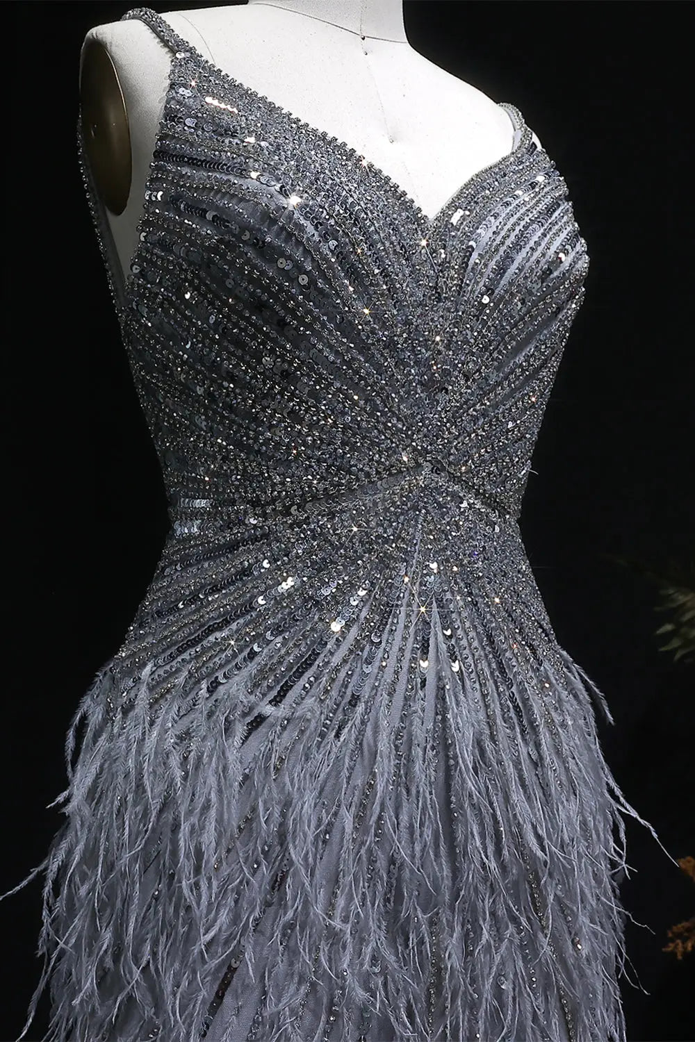 Modest Luxury Sequined Feather Sheath Homecoming Dress RM124 Sheer Fairy