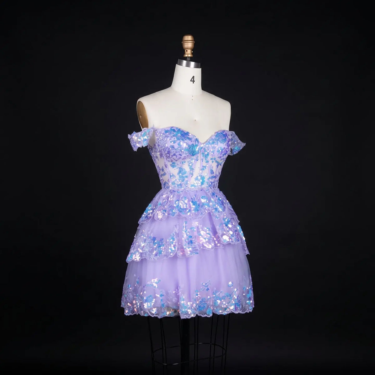 Champagne Sequin Tiered Ballgown Homecoming Dress RM156 Sheer Fairy