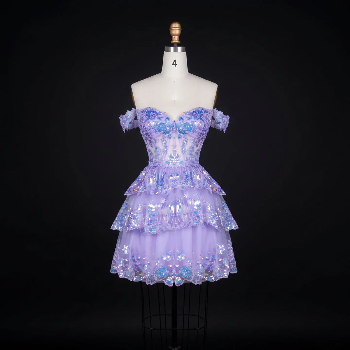 Champagne Sequin Tiered Ballgown Homecoming Dress RM156 Sheer Fairy