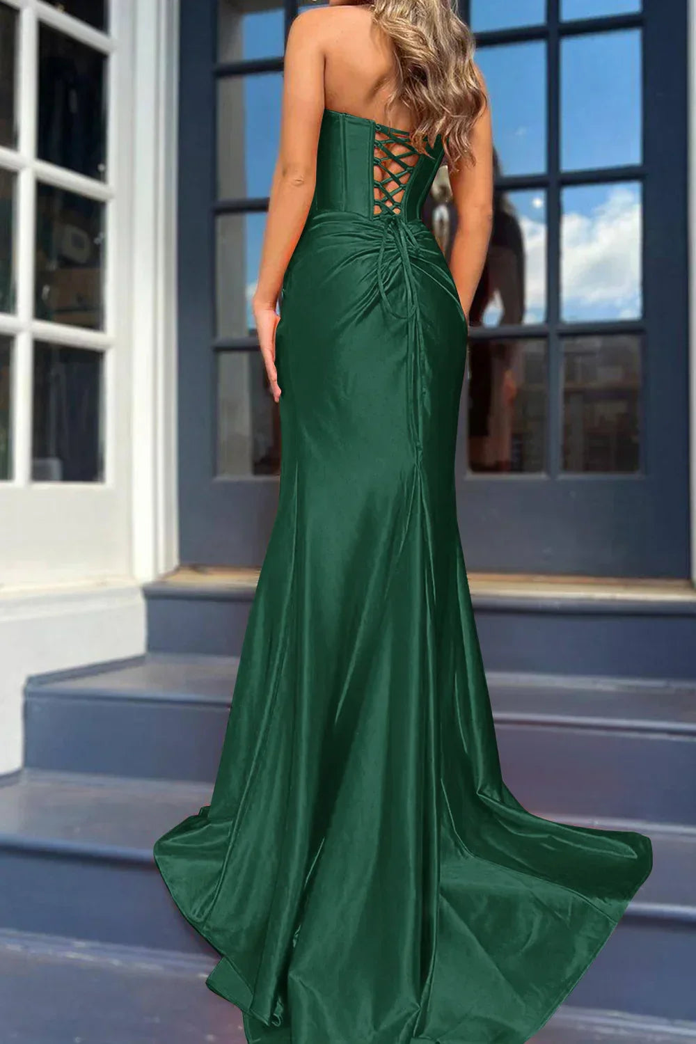 Elegant Strapless Mermaid Satin Long Prom Dress With Slit 2025 Long Girls Birthday Party Gowns