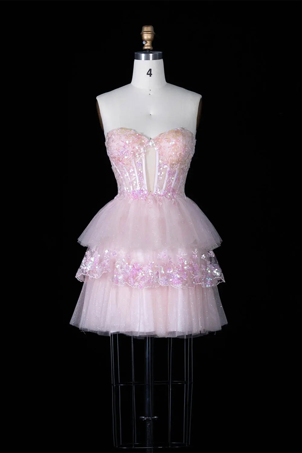 Pink Sequin Corset Tiered Tulle Mini Dress RM144 Sheer Fairy