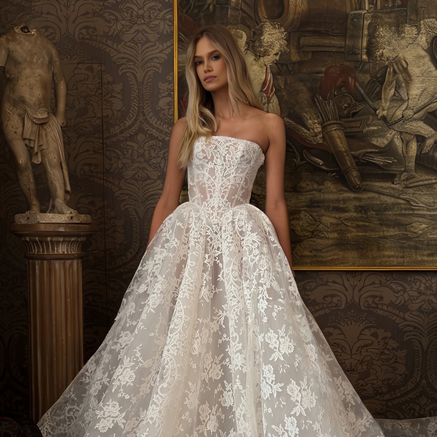 Sheer Illusion Bodice Floral Lace Princess Wedding Bridal Gown with Veil  SW212 Sheer Fairy