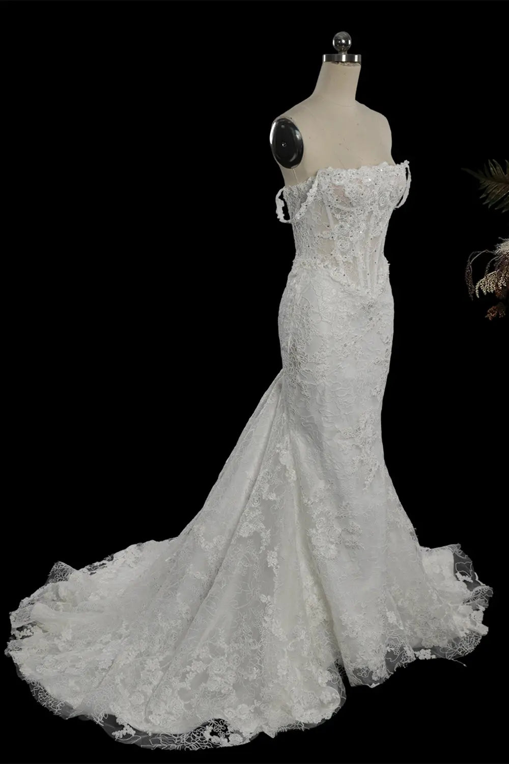 White Detachable Overskirt Mermaid Wedding Dress SW758 Sheer Fairy