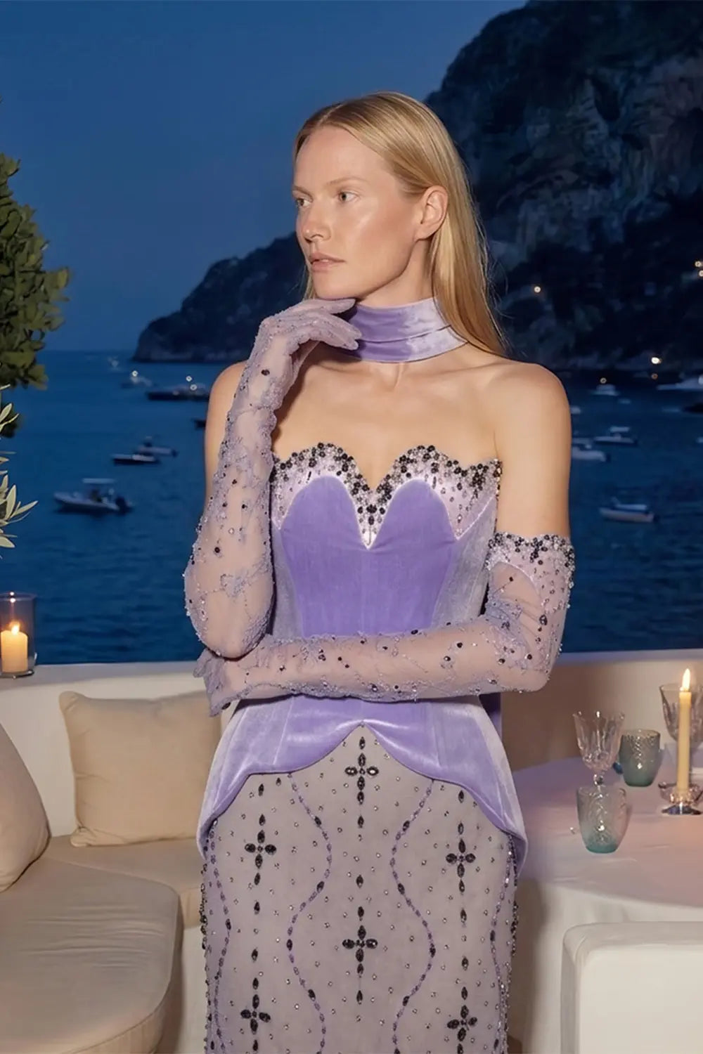 Lavender Mermaid Mermaid Evening Dress with Scarf SS269 Sheer Fairy