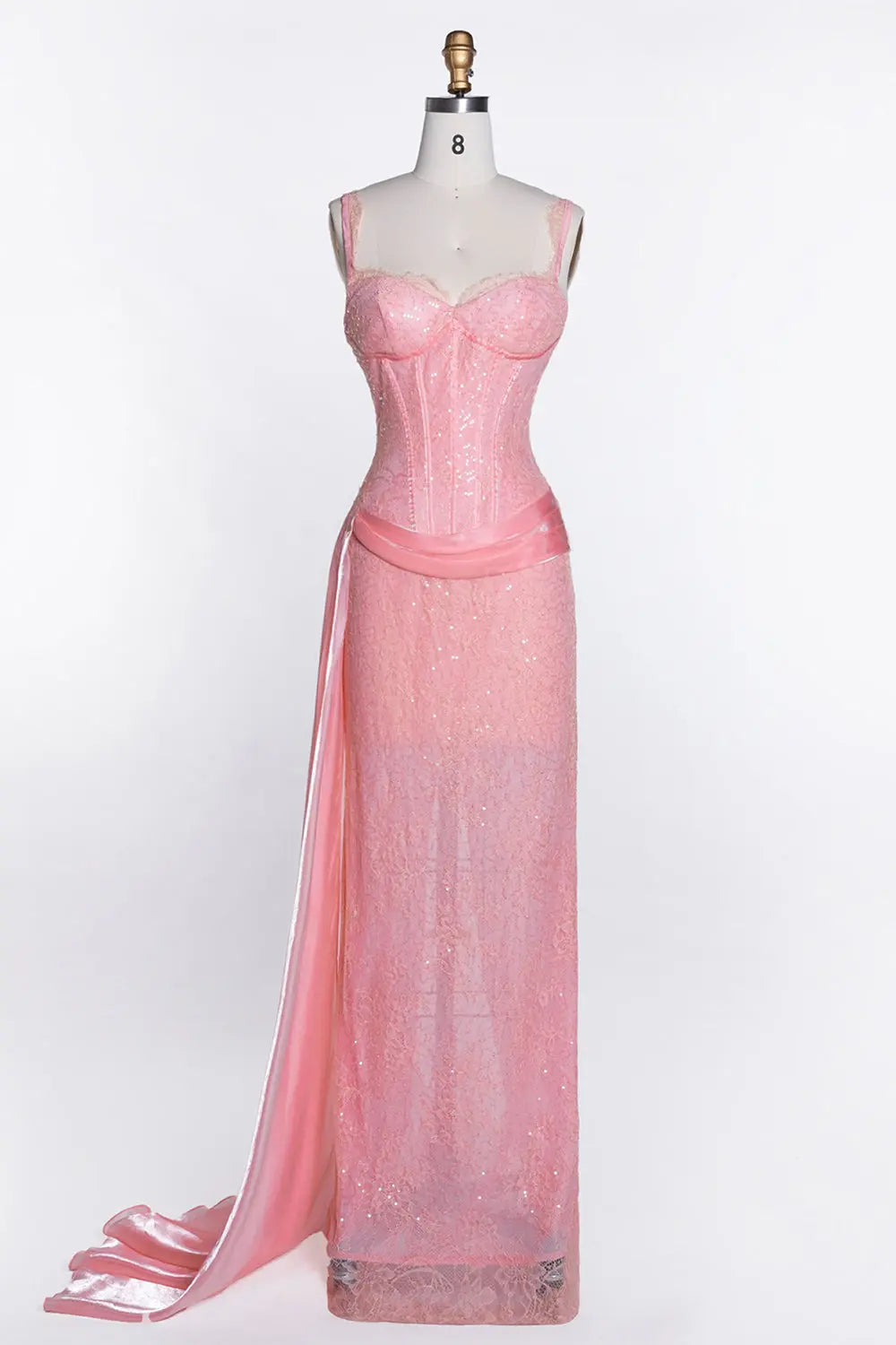 Pink Spaghetti Strap Corset Evening Dress ST105 Sheer Fairy