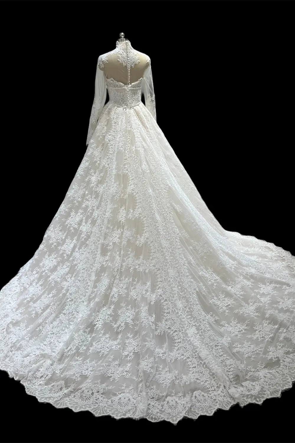White High Neck Long Sleeve Wedding Dress SW687 Sheer Fairy