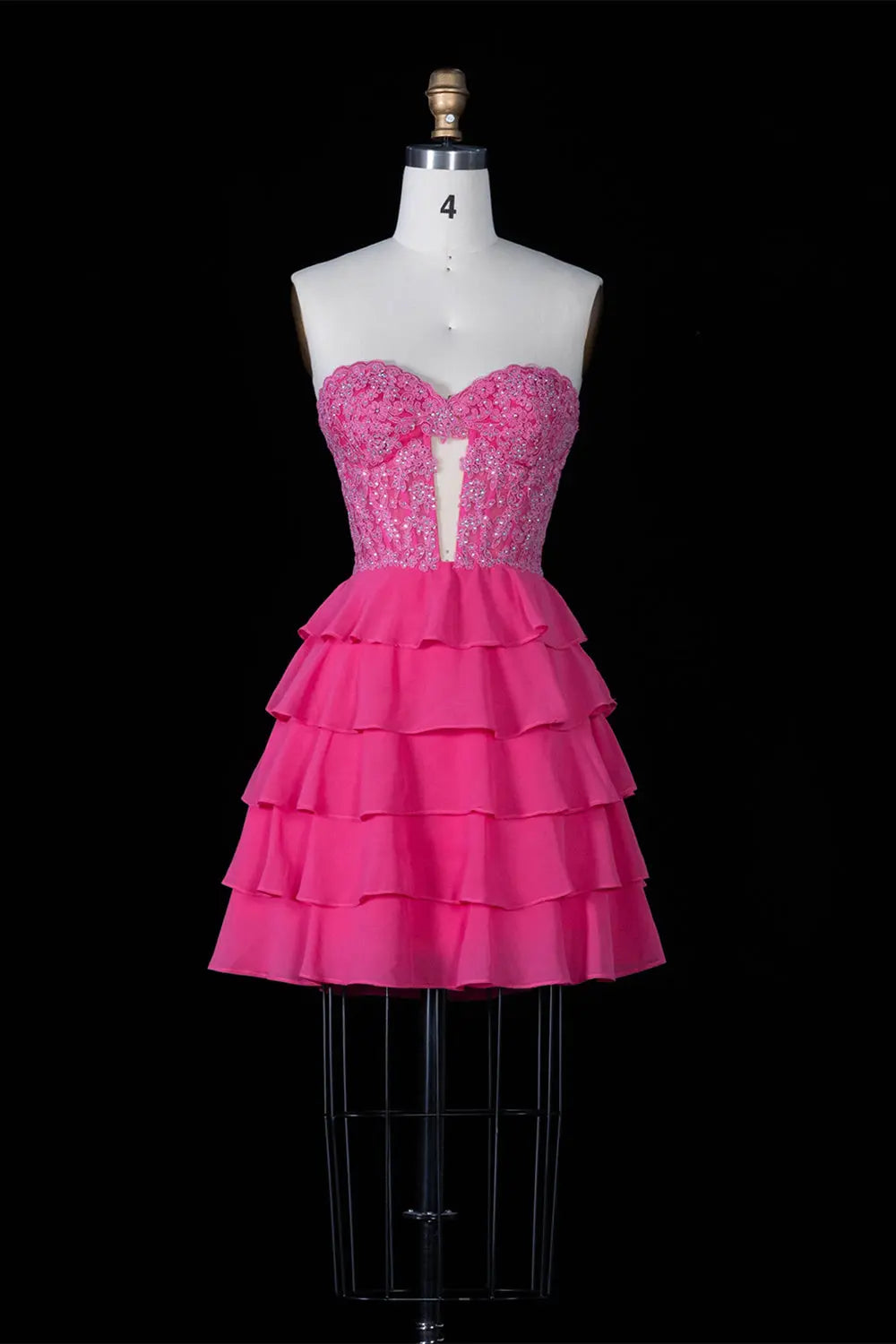 Fuchsia Tiered Ruffle Sweetheart Mini Dress RM145 Sheer Fairy