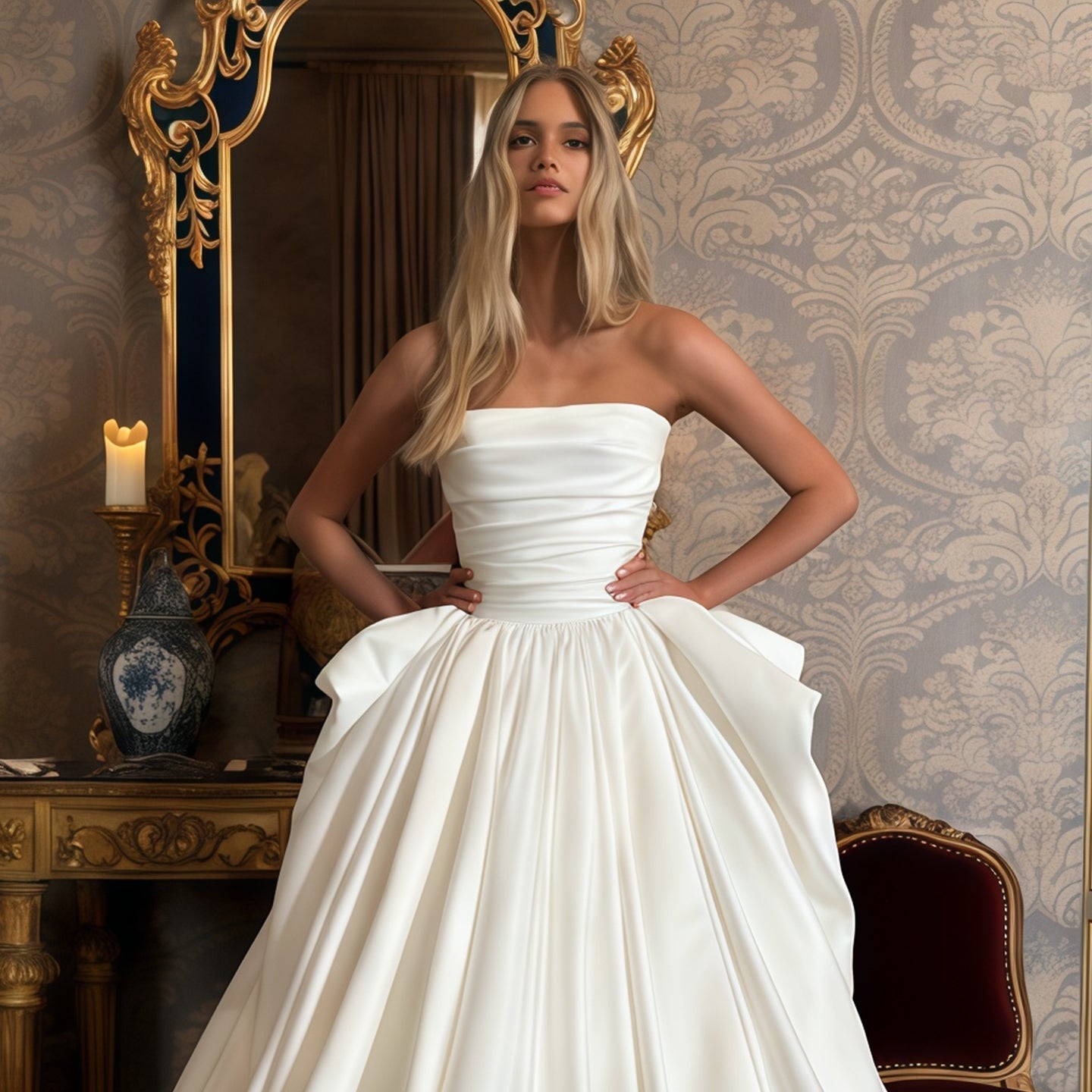Strapless Satin Ball Gown Wedding Dress with Train SW216 Sheer Fairy