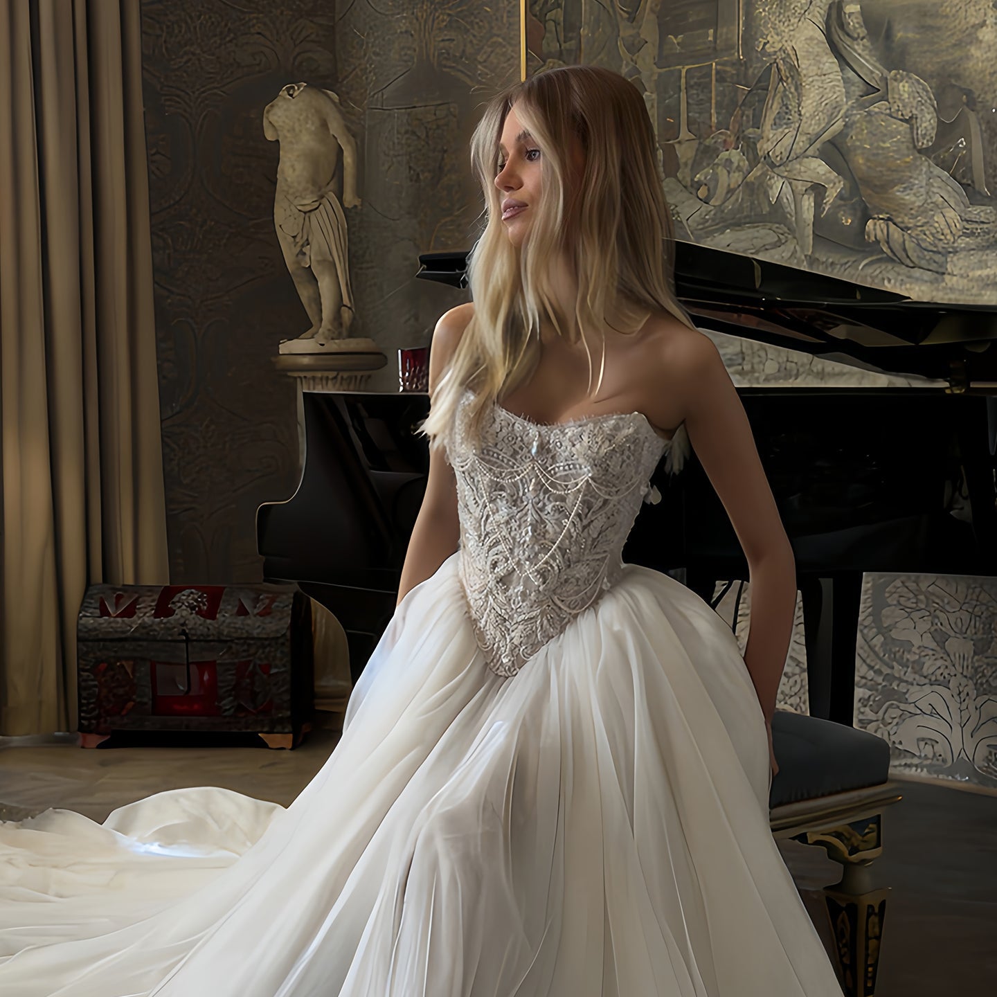Sweetheart Beaded Lace Ball Gown Tulle Corset Wedding Dress SW217 Sheer Fairy