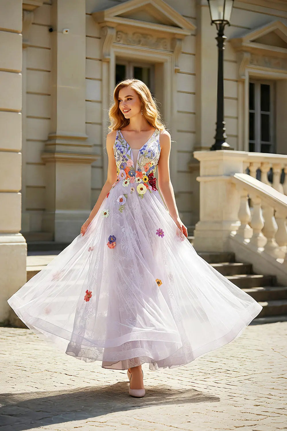 Lavender Lilac Tulle Ball Gown V-Neck Prom Dress SH443 Sheer Fairy