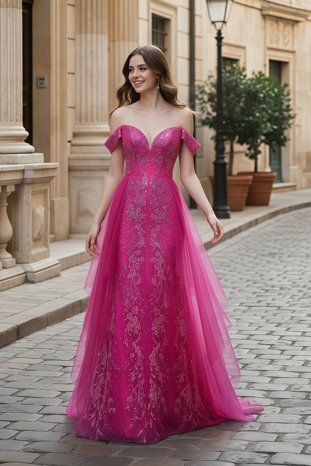 Fuchsia Beaded Strapless Sweetheart Mermaid Prom Dress SH129 Sheer Fairy