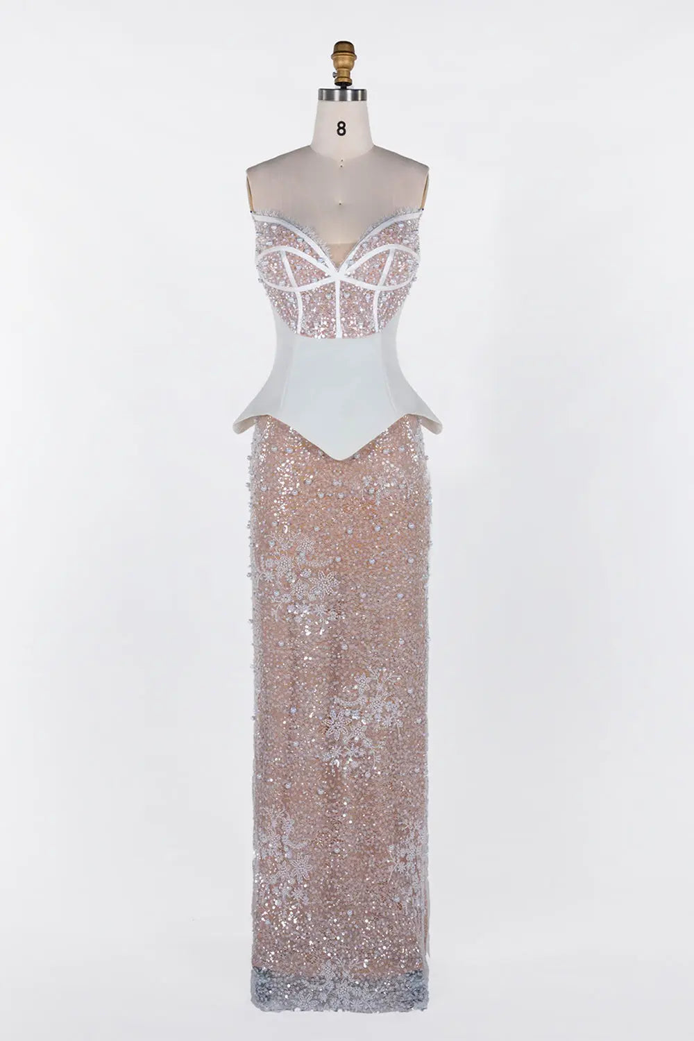 White Nude Strapless Sequin Evening Gown ST118 Sheer Fairy