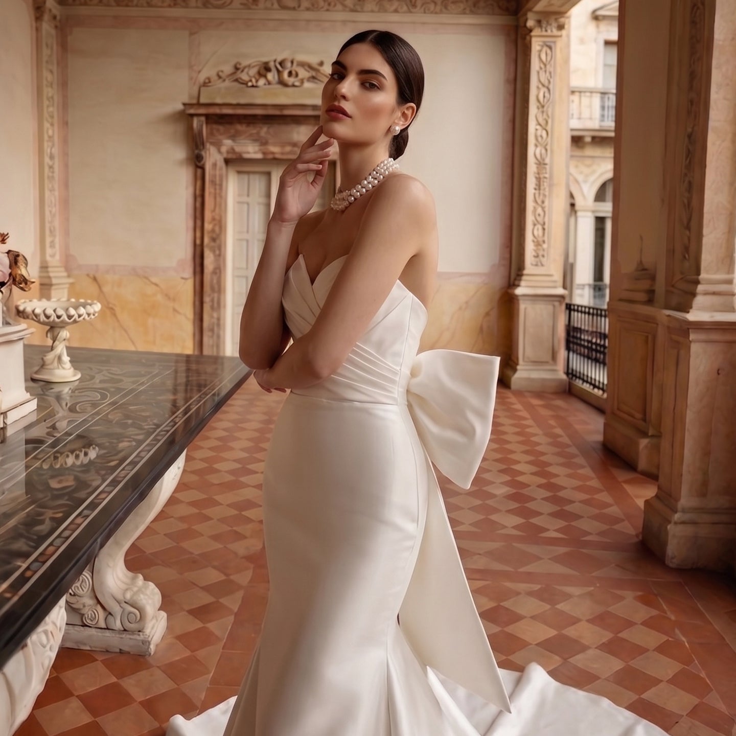 Dreamy White Satin Wedding Dress with Dramatic Train SW718 Sheer Fairy