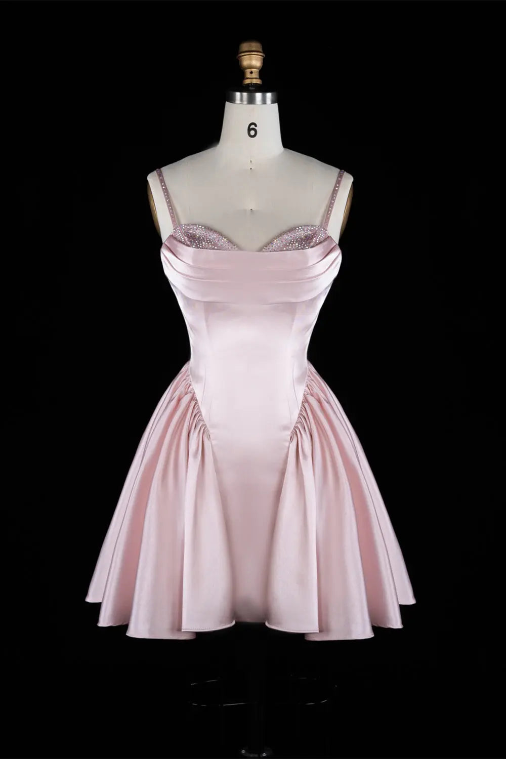Blush Pink Satin Spaghetti Strap Mini Homecoming Dress RM187 Sheer Fairy