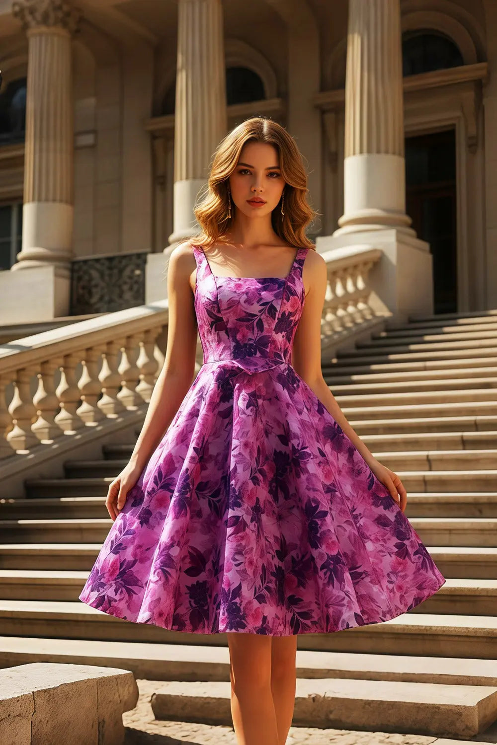 Purple Magenta Floral Satin Fit-and-Flare Homecoming Dress RM129 Sheer Fairy