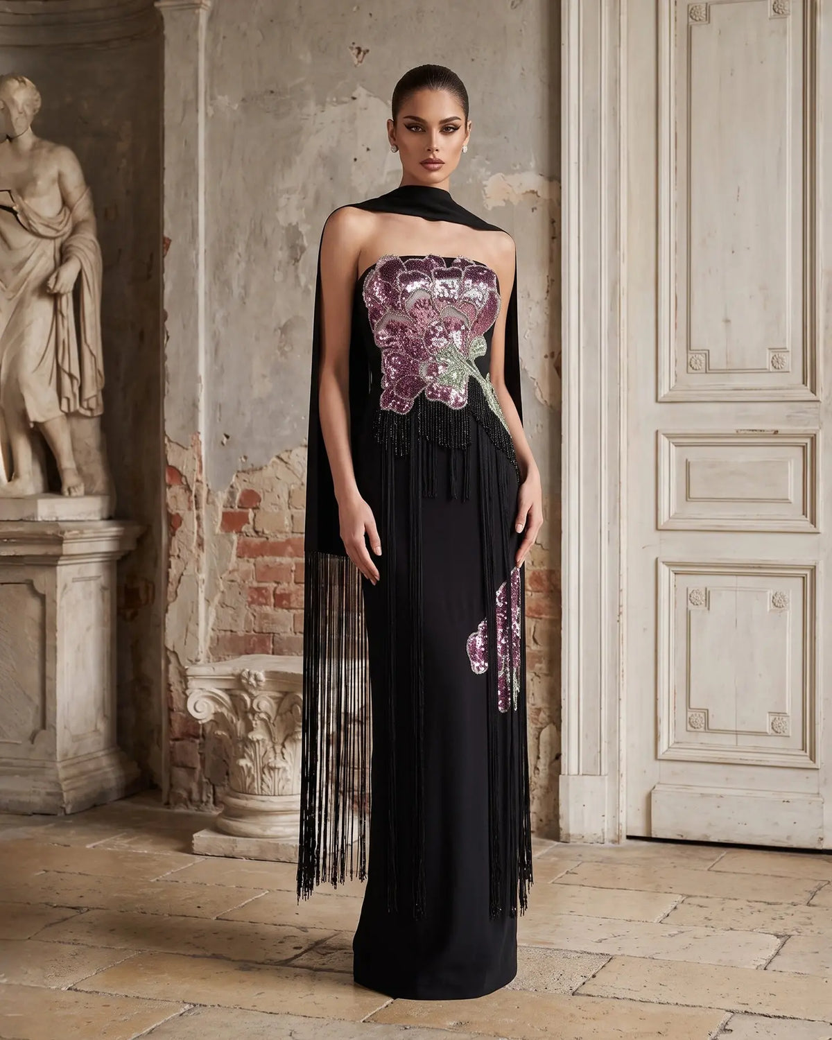 Black Sequin Floral Evening Gown ST120 Sheer Fairy