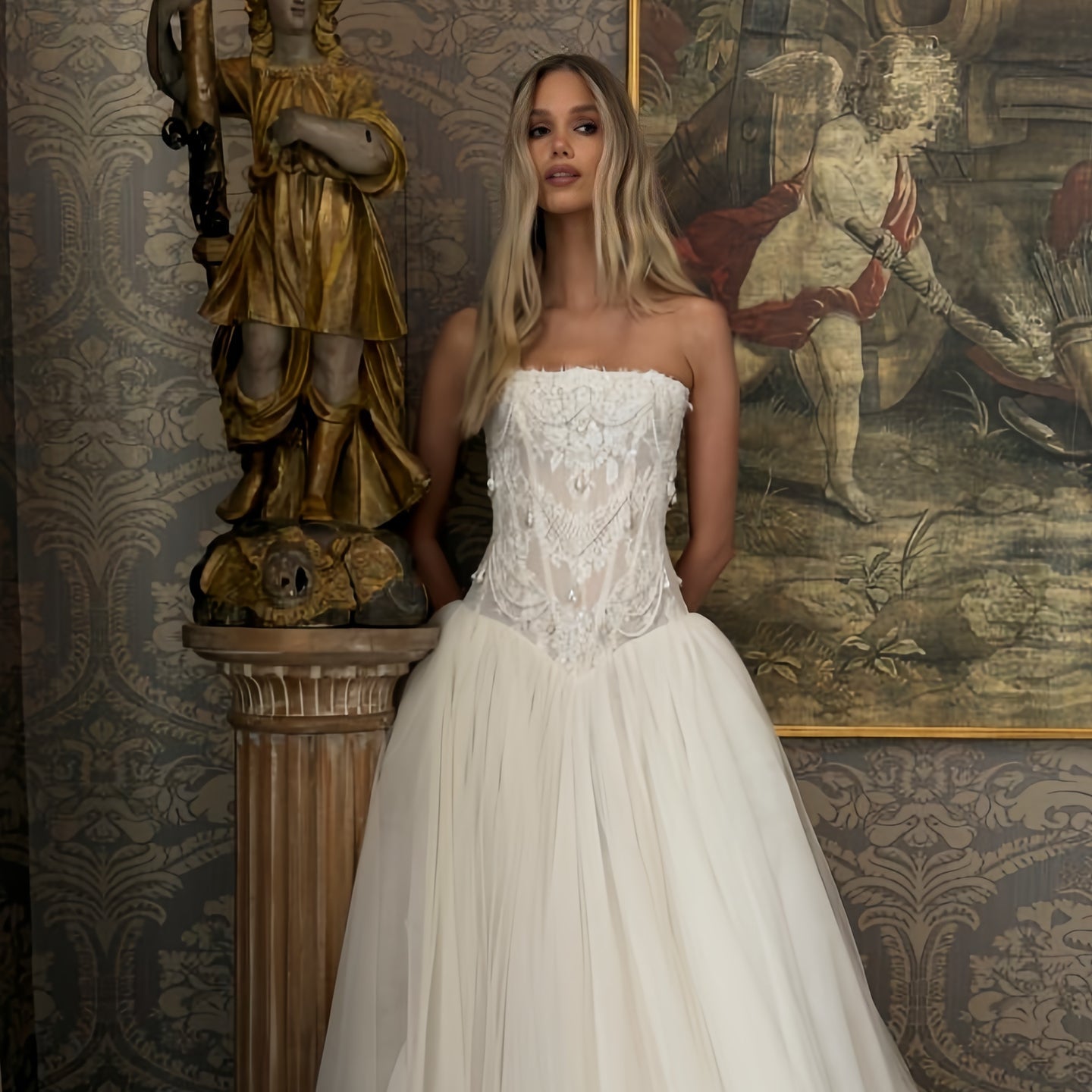 Strapless Lace Bodice A-Line Tulle Wedding Dress with Sheer Corset SW224 Sheer Fairy