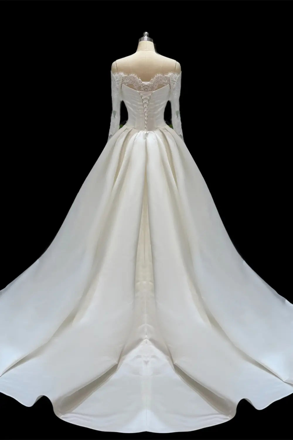 Ivory Lace Sleeve Satin Bridal Wedding Dress SW691 Sheer Fairy
