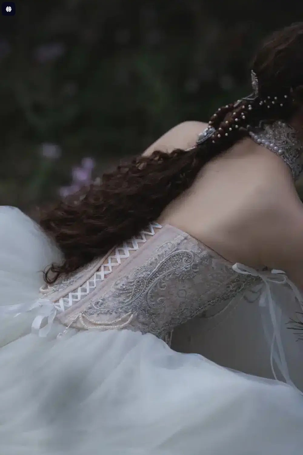 White Pearl Beaded Corset Wedding Dress with Detachable Puff Sleeves SW663 Sheer Fairy