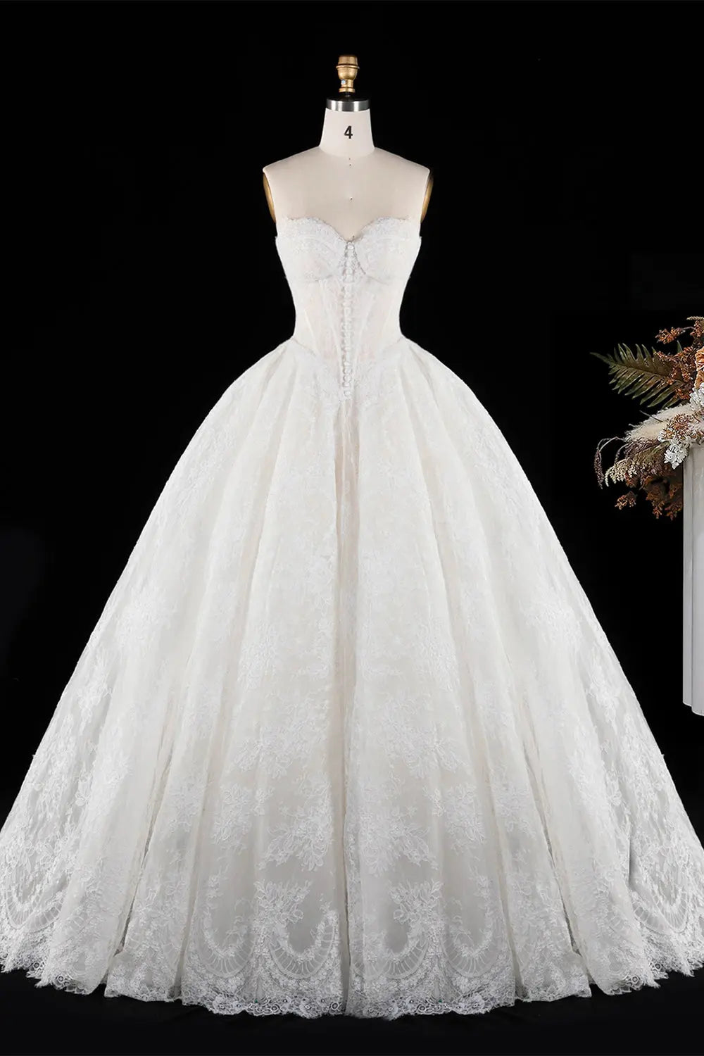Off White Floral Lace Strapless Wedding Dress SW694 Sheer Fairy