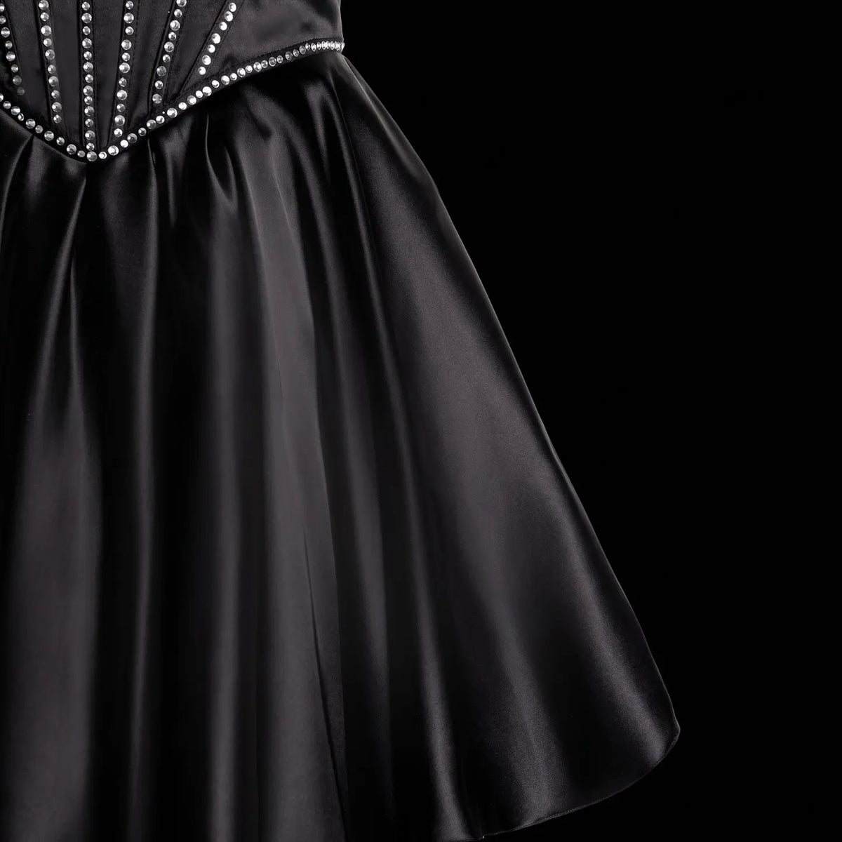 Black Satin Strapless A-Line Sweetheart Mini Homecoming Dress RM183 Sheer Fairy