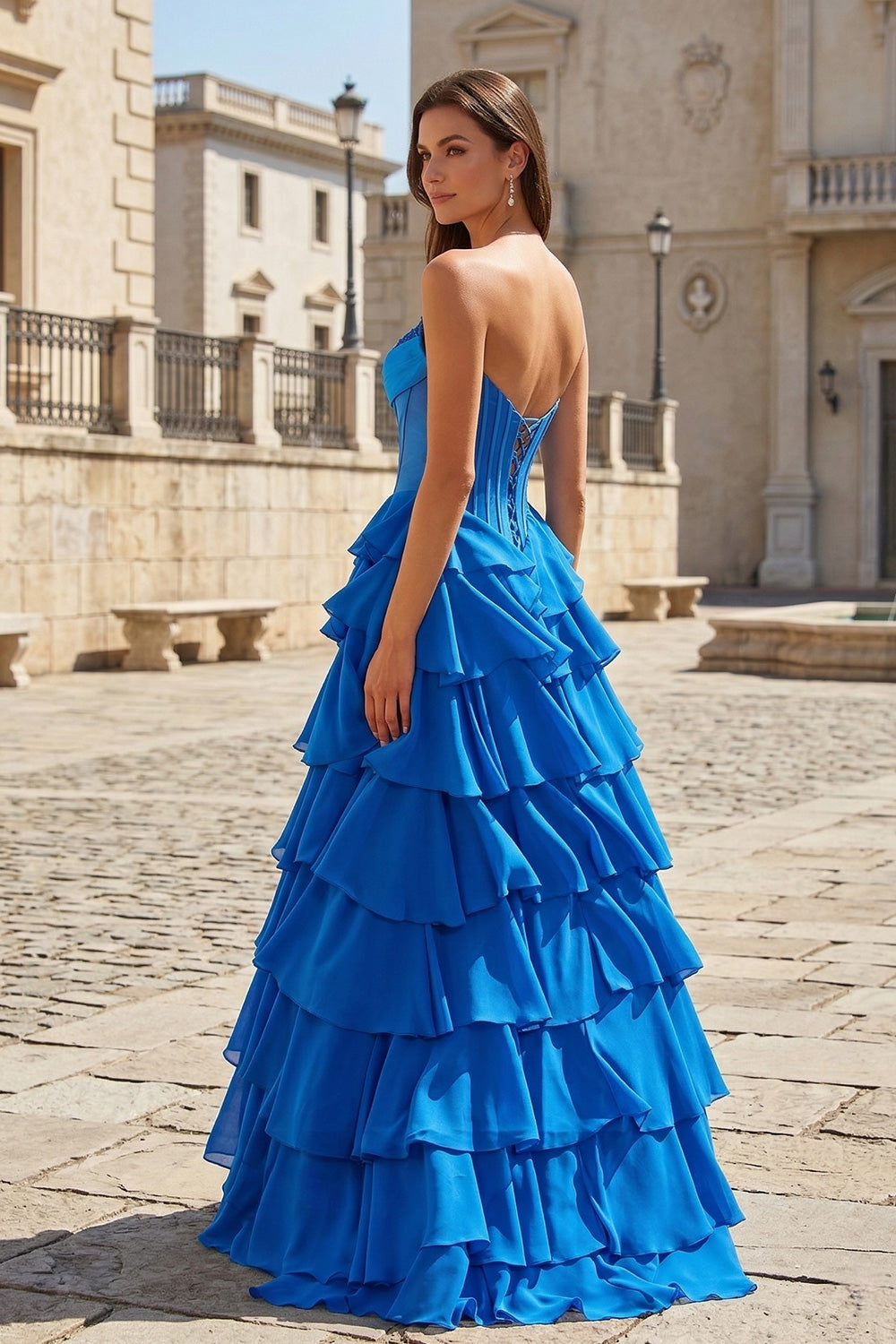 Royal Blue Bodice Ruffles Prom Dress for Lady SH739 Sheer Fairy
