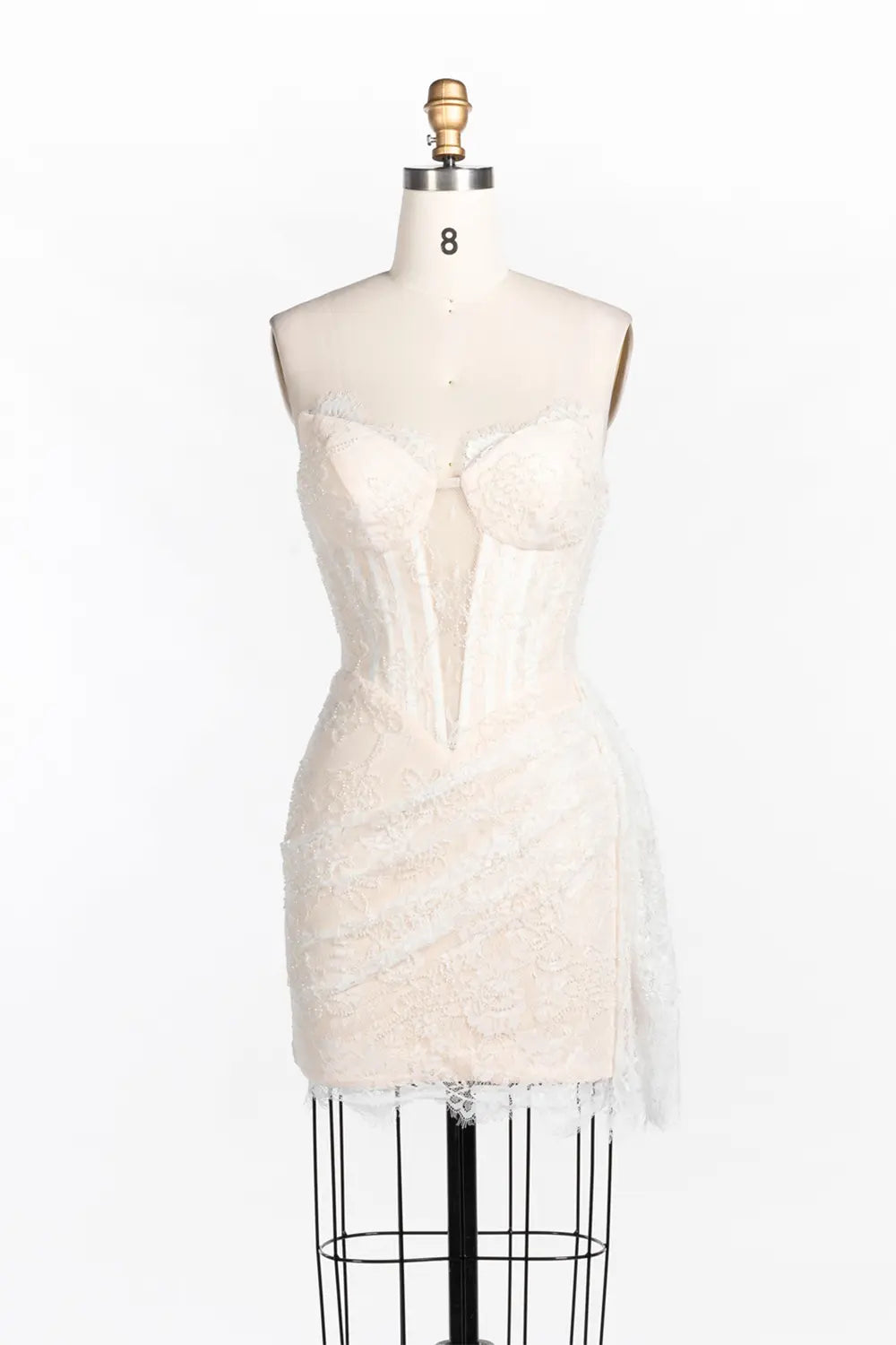 White Nude Strapless Lace Corset Mini Dress ST086 Sheer Fairy