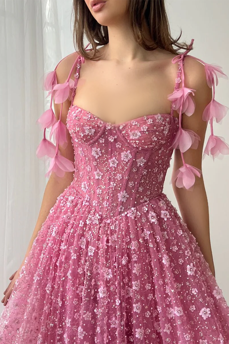 Gorgeous Floral Sequined Sweetheart Neckline A-Line Evening Dress SS701