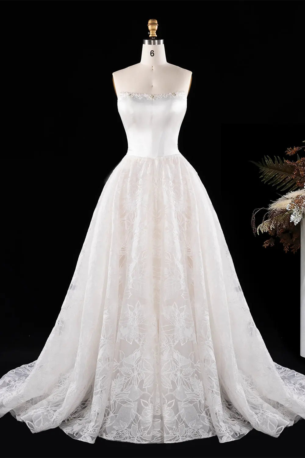 Off White Satin and Tulle Corset Wedding Dress SW614 Sheer Fairy
