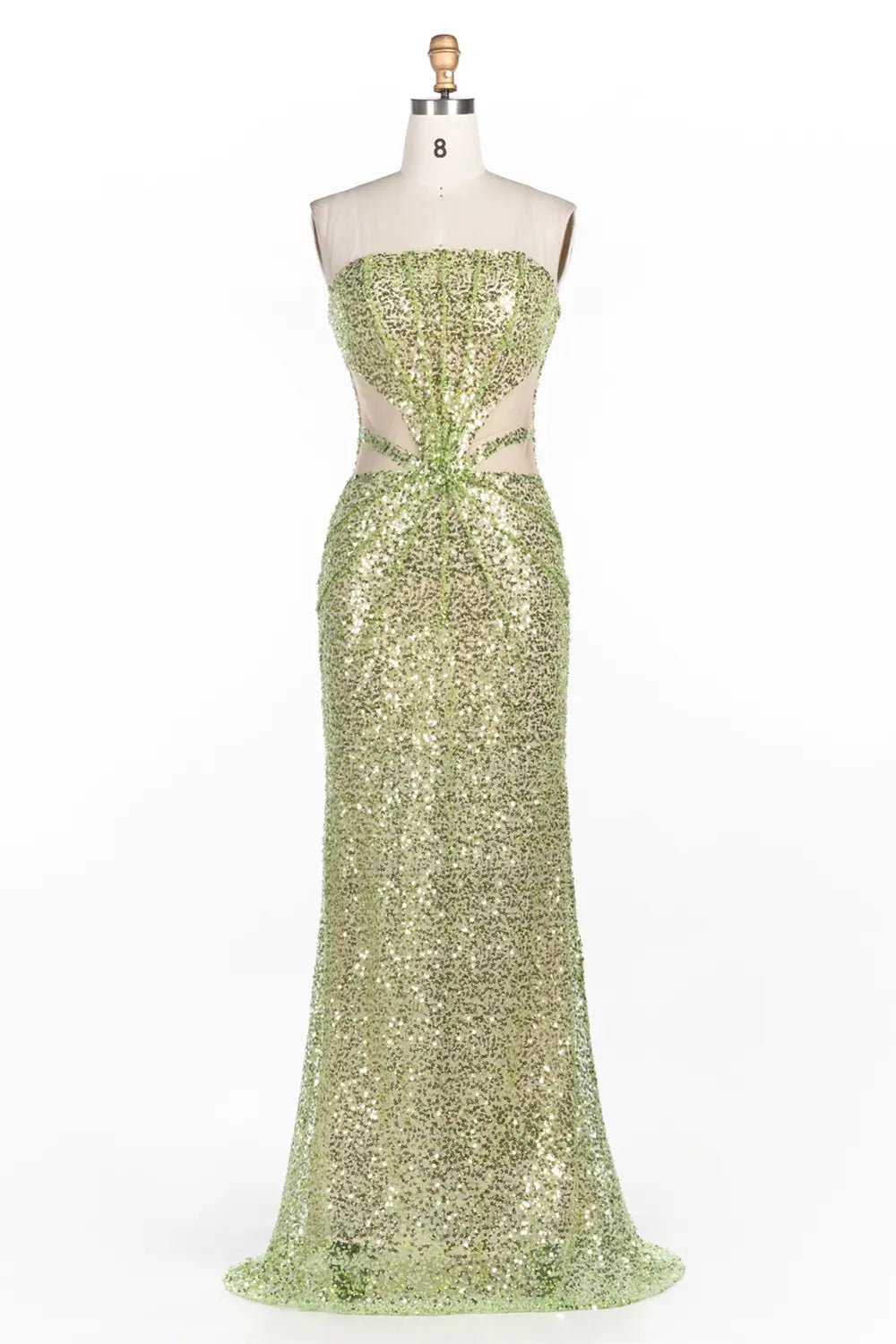 Green Strapless Cutout Sequin Formal Evening Dress ST060 Sheer Fairy