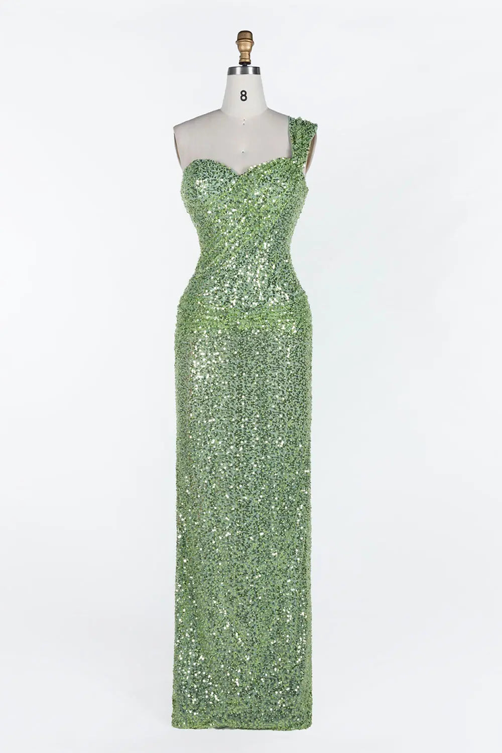 Green One Shoulder Sequin Evening Gown ST117 Sheer Fairy