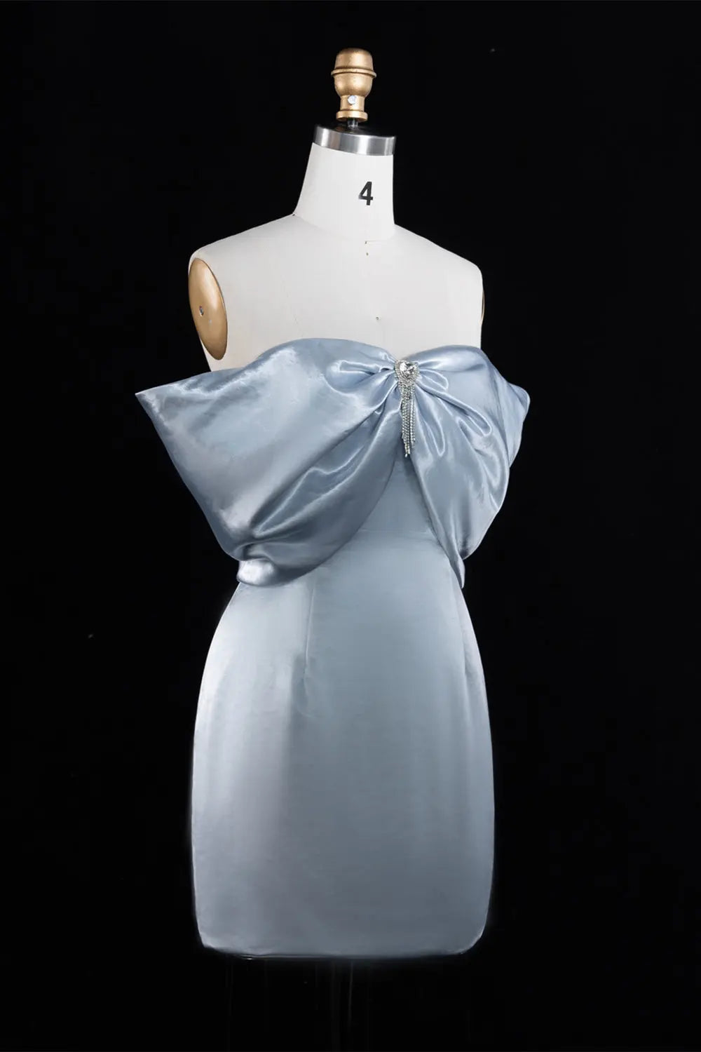 Light Blue Satin Off-Shoulder Sheath Mini Homecoming Dress RM185 Sheer Fairy