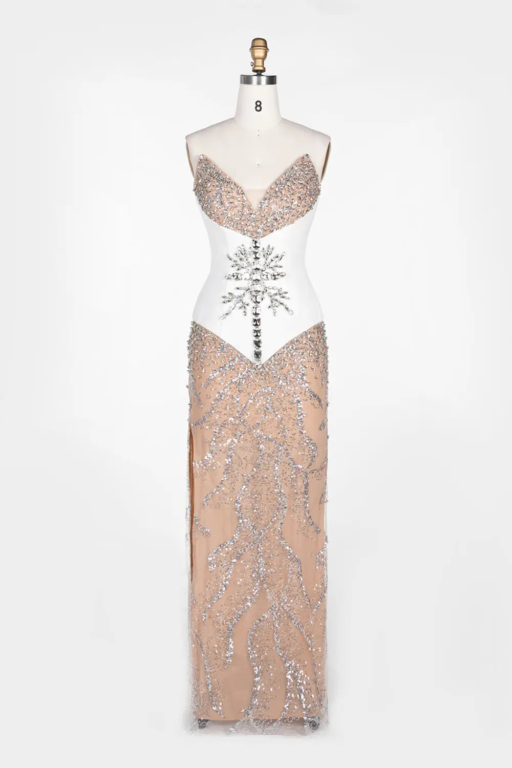 White Nude Sequin Diamond Formal Evening Dress ST107 Sheer Fairy